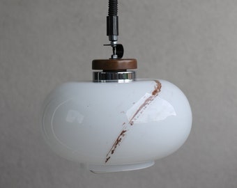 Vintage Opal Glass Pendant Lamp: Mid Century Modern Adjustable Hanging Light