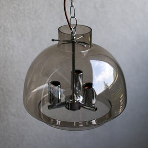 Vintage Smoky Glass Chandelier: Mid Century Modern Pendant Lamp, Yugoslavia