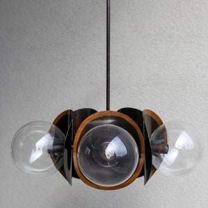 Vintage Copper Sputnik Chandelier: Brutalist Smoked Glass Pendant Light