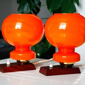 Pair of Large Orange Vintage Space Age Table Lamps / Vintage Mushroom Lamp / Mid Century Lamp / Vintage Desk Lamp / Vintage Bedside Light image 4