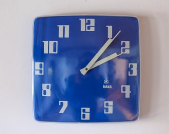 Blue Space Age Iskra Wall Clock Made in Yugoslavia / Mid century Wall Clock / Wall Clock for Public Facilities HA8 - Iskra / Capsule Clock