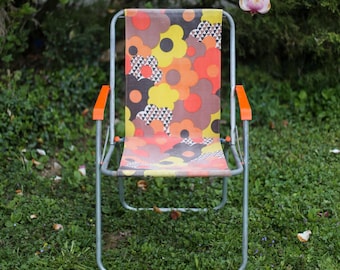 Vintage 70s Floral Folding Patio Chair - Yugoslavia Retro Garden Camping