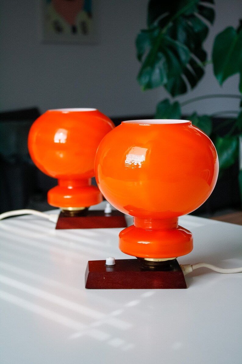 Pair of Large Orange Vintage Space Age Table Lamps / Vintage Mushroom Lamp / Mid Century Lamp / Vintage Desk Lamp / Vintage Bedside Light image 2