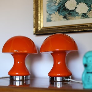 Mid Century Opaline Glass Mushroom Lamp: Orange Space Age Table Lamp