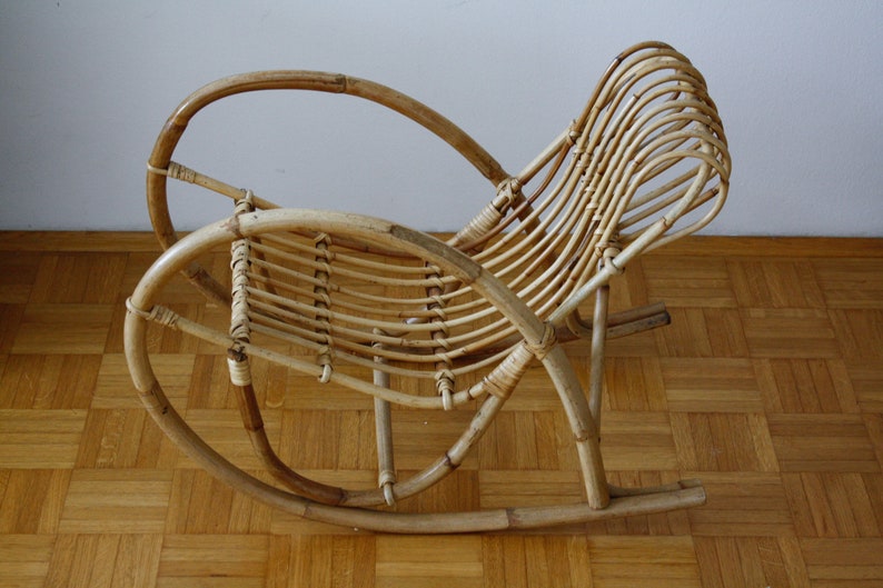 Vintage Franco Albini Kids Wicker Bamboo Rocking Chair / Children's ...