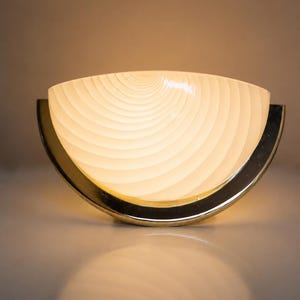 1/6 Vintage Opaline Glass Wall Lamp – Yugoslav Brass Sconce, Murano Style Half Moon Light