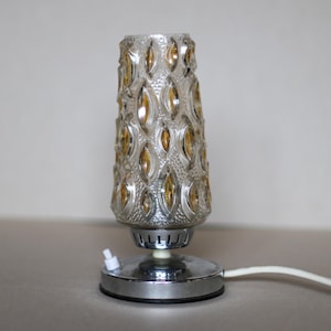Vintage Amber Glass Table Lamp: 1970s Mod Bedside Light, Made in Yugoslavia