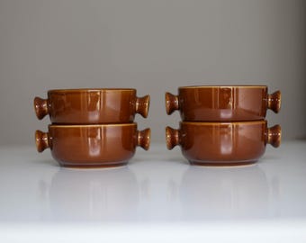 4 Vintage Brown glazed ceramic Soup Bowls Made in Yugoslavia by KIL Liboje