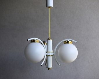Vintage White Sputnik Pendant Lamp / Three Arm Chandelier / Mid Century Modern Pendant Lamp Made in Yugoslavia / Space Age Atomic Lamp