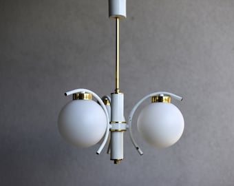Vintage White Sputnik Chandelier: Mid Century Modern Space Age Lamp