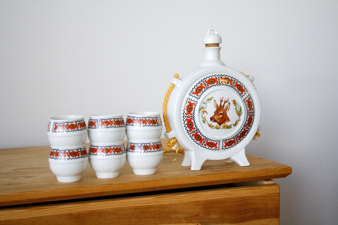 Vintage Fp Zajecar Yugoslavia Ceramic Decanter Set / Vintage Pottery