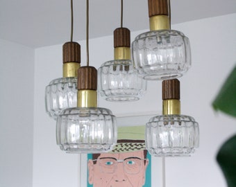 Space Age Glass Cascade Chandelier: Mid Century Modern Pendant Light, Yugoslavia