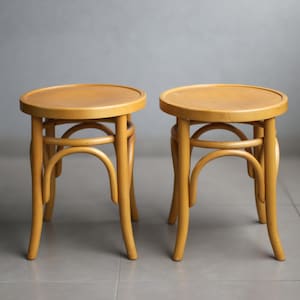 Vintage Bentwood Birch Stools: Thonet Style, Mid-Century Modern (Set of Two)