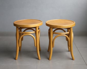 Vintage Bentwood Birch Stools: Thonet Style, Mid-Century Modern (Set of Two)
