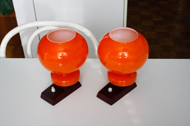 Pair of Large Orange Vintage Space Age Table Lamps / Vintage Mushroom Lamp / Mid Century Lamp / Vintage Desk Lamp / Vintage Bedside Light image 1