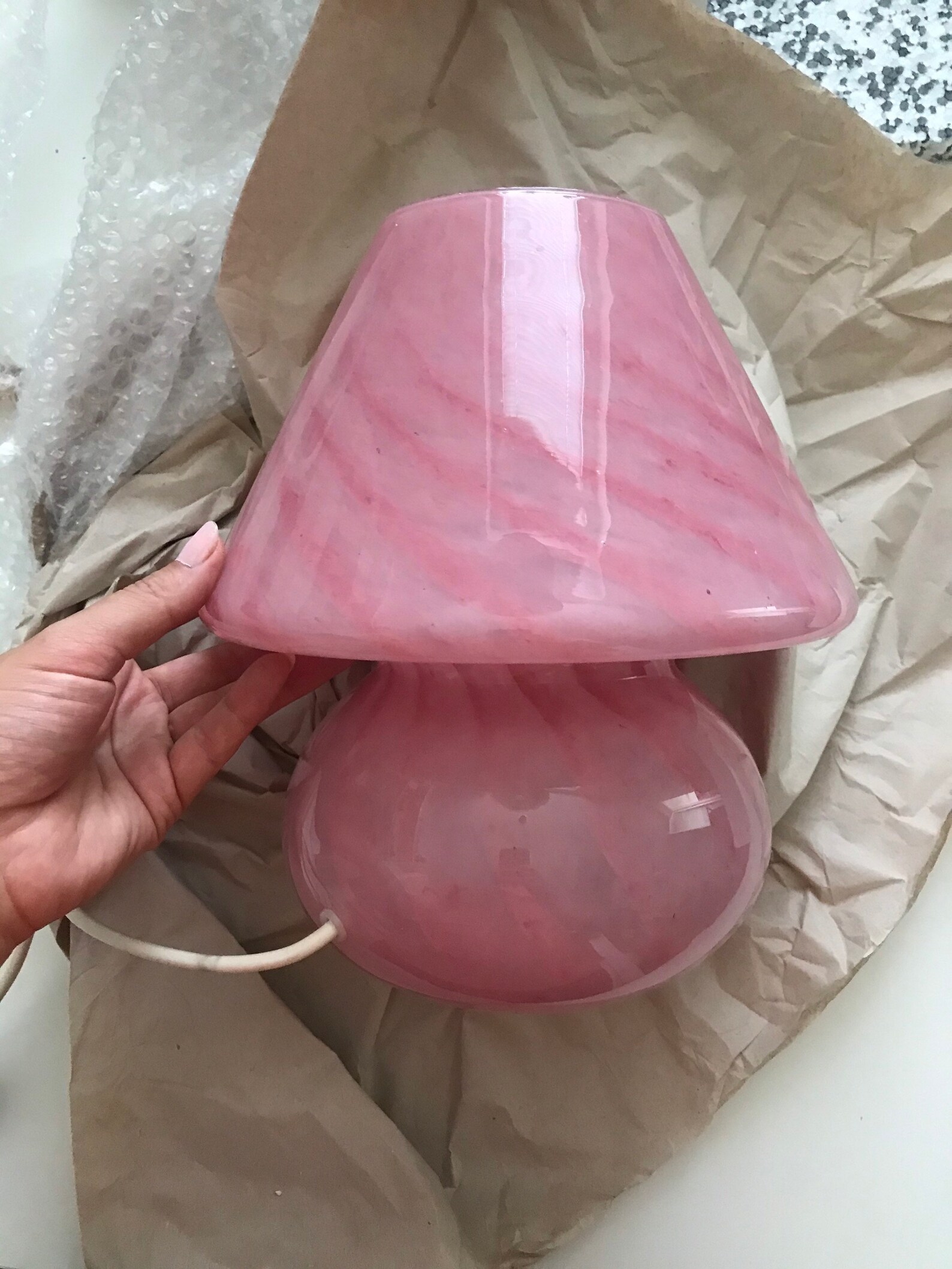 XL Pink Vintage Murano Glass Swirl Mushroom Table Desk Lamp / Etsy