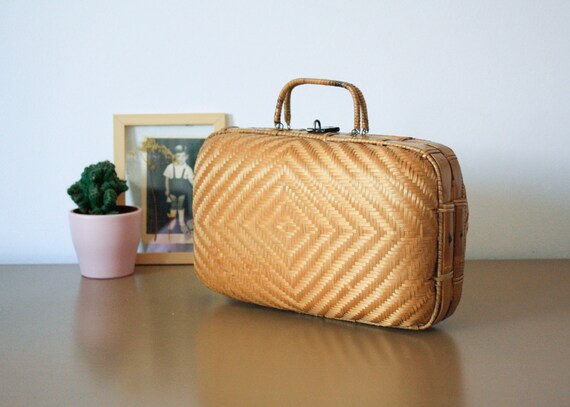 Vintage Small Wicker Suitcase / Vintage Suitcase /