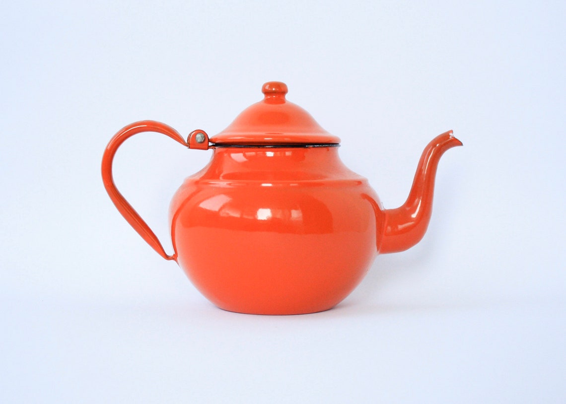 Vintage Enamel Teapot Made in Yugoslavia / Orange EMO Celje Etsy