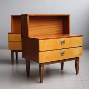 Vintage Meblo Bedside Cabinets: Maple & Mahogany, Mid-Century Modern Pair