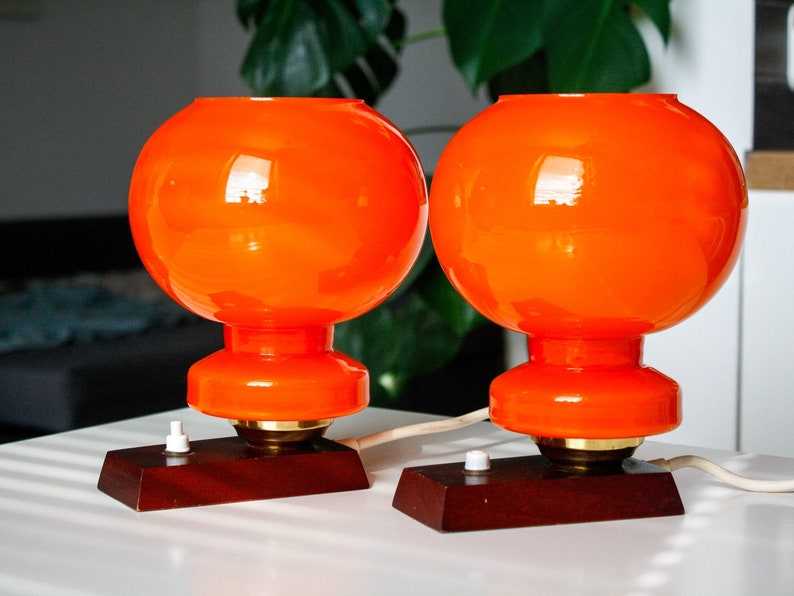 Pair of Large Orange Vintage Space Age Table Lamps / Vintage Mushroom Lamp / Mid Century Lamp / Vintage Desk Lamp / Vintage Bedside Light image 4