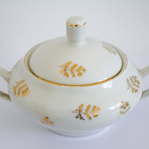 Vintage Porcelain Sugar Bowl with Lid and Gold Details / Titov Veles Jugoporcelan Sugar Container / Vintage Porcelain / Retro Kitchen Decor