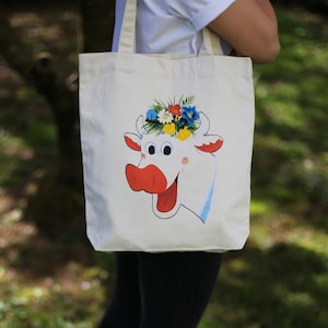 Organic Cotton Kravica Tote Bag: Yugoslavia Little Cow Motif