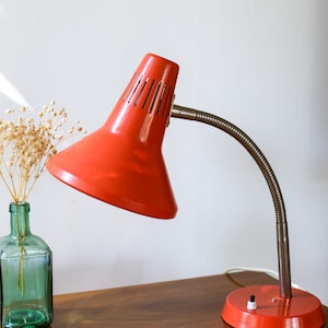 Orange Gooseneck Desk Lamp: Vintage Industrial Lighting, Yugoslavia
