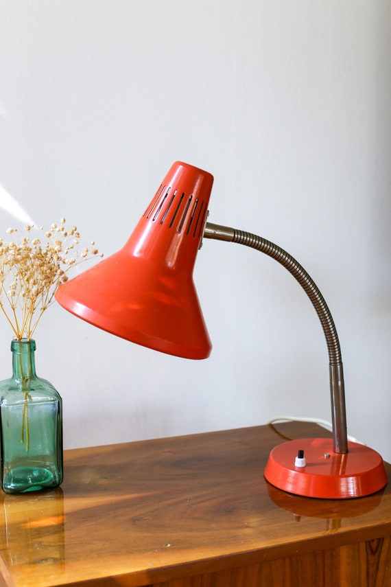 Orange Gooseneck Desk Lamp: Vintage Industrial Lighting