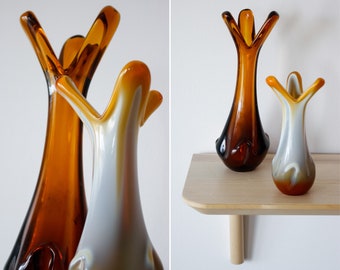 Paar Vintage Dicke Glas Murano Vasen / 70er Jahre / Italien / Mundgeblasene Mid Century Glas Vase / Mid Century Modern Home Dekor / Geschenk für Sie