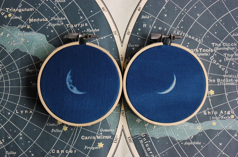 Download Moon Phase Cyanotype Mini Hoop Astronomy Lunar Phase Wall ...