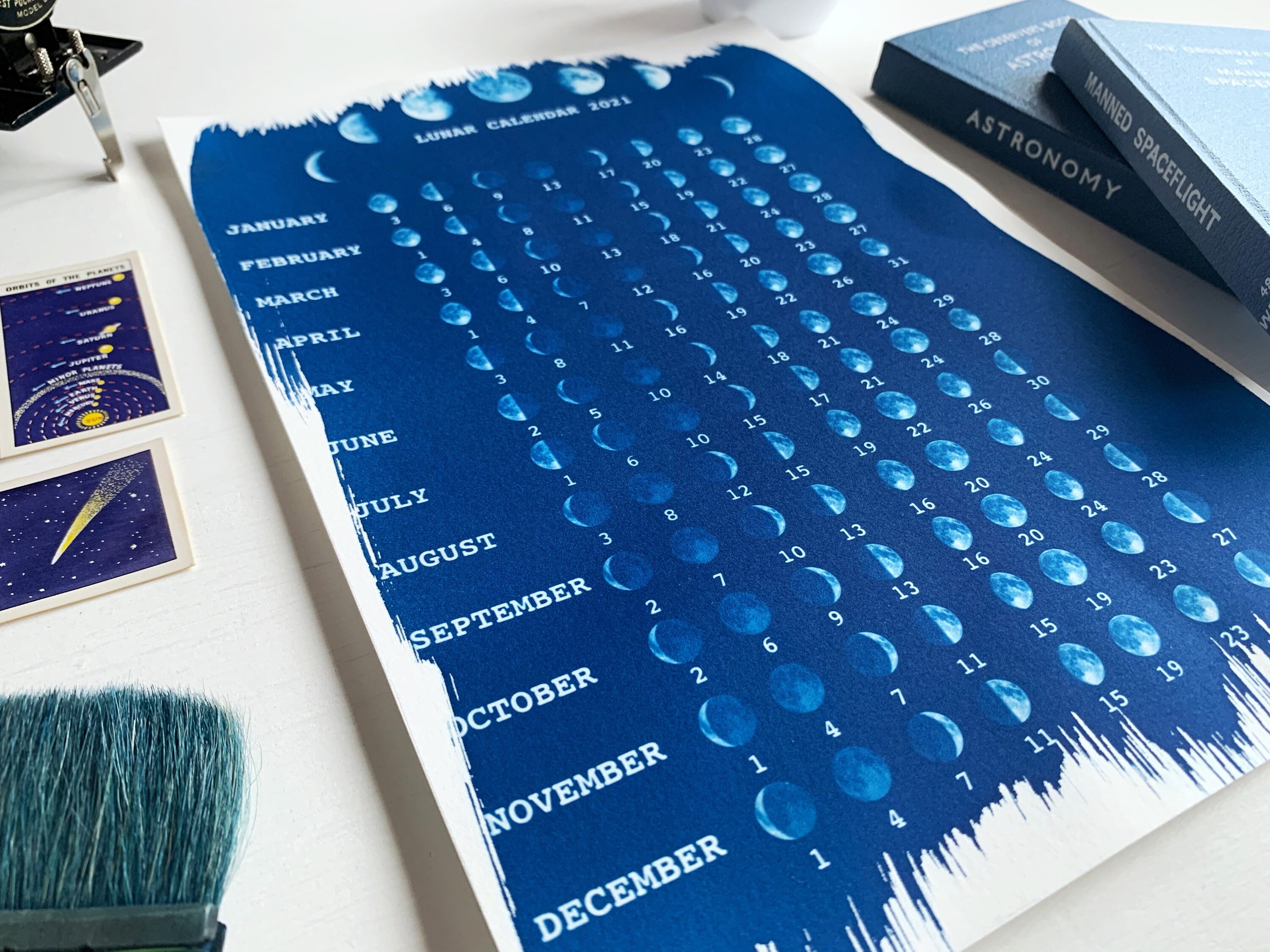 Celestial Moon Phase Cyanotype Calendar 2021 Astronomy Etsy