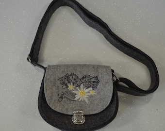 Dirndl bag &quot;S&quot; made of 100% wool felt with adjustable strap in anthracite & grey
