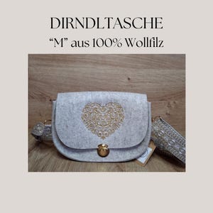 Dirndl bag made of 100% wool felt in various colors with long strap, adjustable