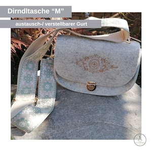 Dirndltasche aus 100% Wollfilz in verschiedenen Farben mit langen Gurt, verstellbar