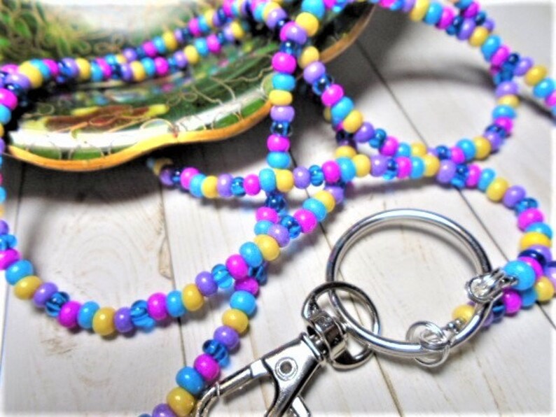 Unicorn Czech Glass Beaded ID Lanyard Key or Eyeglasses Holder ID Necklace