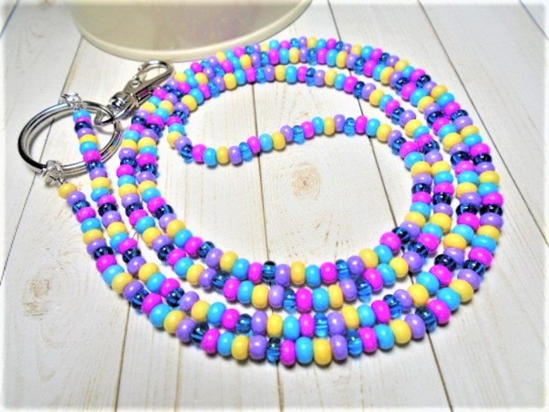 Unicorn Czech Glass Beaded ID Lanyard Key or Eyeglasses Holder ID Necklace