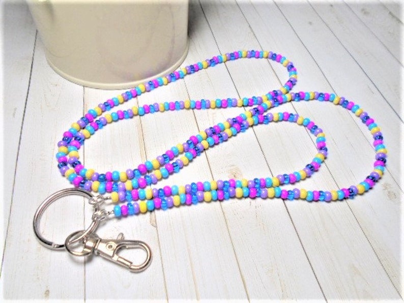Unicorn Czech Glass Beaded ID Lanyard Key or Eyeglasses Holder ID Necklace