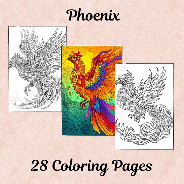 Phoenix Coloring Pages - 28 Adult Fantasy Coloring Sheets - Printable Coloring Pages - Instant Download