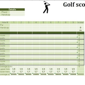 Carte de score de golf et suivi des statistiques - Imprimable
