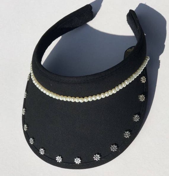 Ladies golf visor visor with bling flowers and pearl beads Etsy
