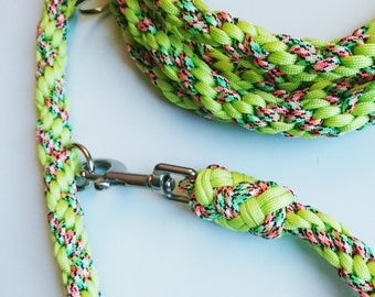 Kumihimo paracord leash, long adjustable round lead, multi-purpose hands-free, for a medium/large dog, 3.5m/11.5ft long (ready to ship)