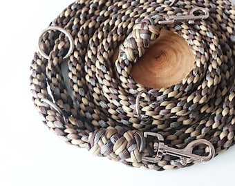 Kumihimo paracord camouflage adjustable hands-free brown/grey/khaki/sand  round leash for medium dog, 3m/10ft long (ready to ship)