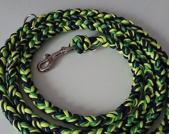 Round braid, multi-purpose hands-free 2.5 m / 8 ft leash, bright green blue, for medium/large dog (ready to ship)