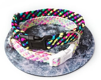 Set of two Rainbow Night&Day dog collars, glow in dark or reflective, 3/4" lightweight flat braid walk or house collars (ready to ship)