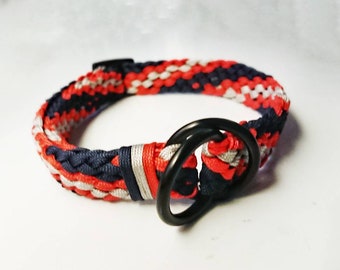 Ras de cou à enfiler tricolore tresse plate durable paracord rayé 3/4" collier de dressage pour chien demi-carreau gamme S/M (prêt à expédier)