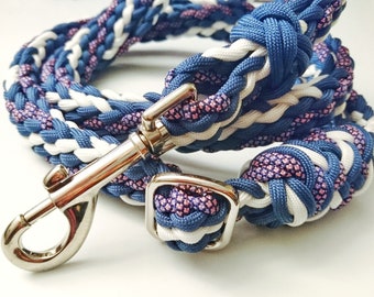 Striped adjustable stormy blue & scales flat leash, 20mm 3/4" wide, for medium dog, 2m/6.5ft long (ready to ship)