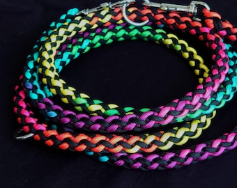 Braided round leash rainbow ombre & black, 2.5m/8ft long, for medium/large dog (ready to ship)