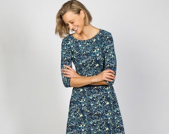 Jersey dress Calla Klecksprint neon dark blue