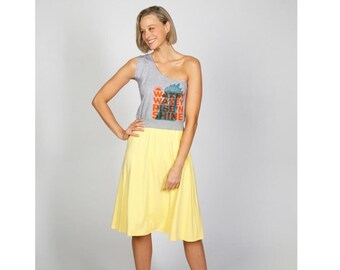 One-shoulder dress Isa in gray yellow