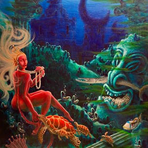 8 1/2” x 11” PAPER PRINT "The Coral Castle" Tiki Oasis Art Show 2023 Sea Monkey Queen Oysters Barracuda Pearls Turtles Humuhumunukunukuapua’